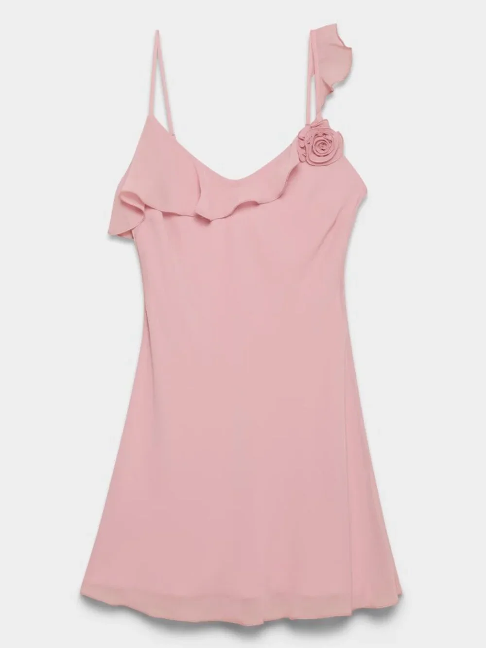 Aritzia Wilfred Engage Chiffon Ruffled Mini Dress Opera Rose Pink Size Medium - Picture 2 of 7